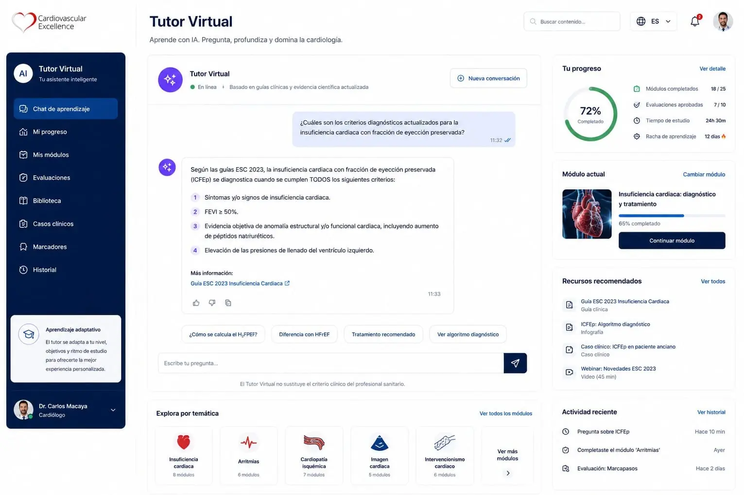 Tutor virtual para formación médica